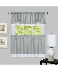 Kate Aurora Shabby Country Farmhouse Flax Styled Sheer Cafe 3 Piece Kitchen Curtain Tier & Valance Set - 24 in. Long - Gray