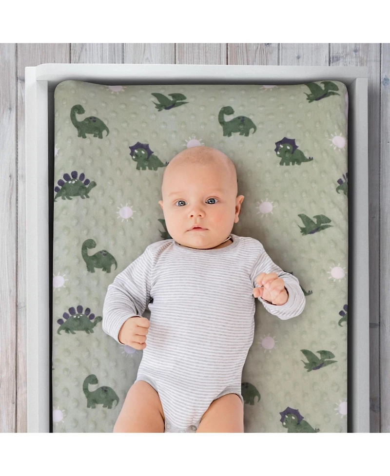 The Peanutshell Changing Pad Cover for Baby Boys, Green Dino Minky