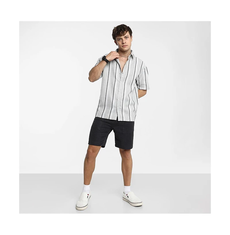 Campus Sutra Men's Ash Grey Unbalanced Striped Shirt