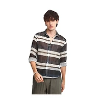 Campus Sutra Men's Navy Blue Contrast Panel Knit Shirt