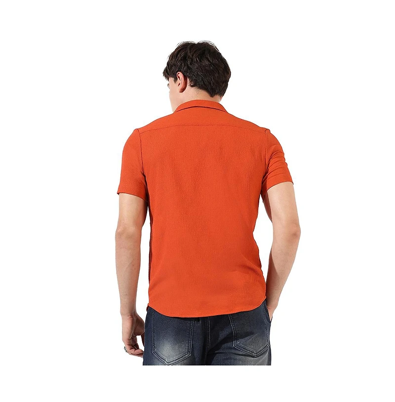 Campus Sutra Men's Burnt Orange Textured Regular Fit Casual Shirt