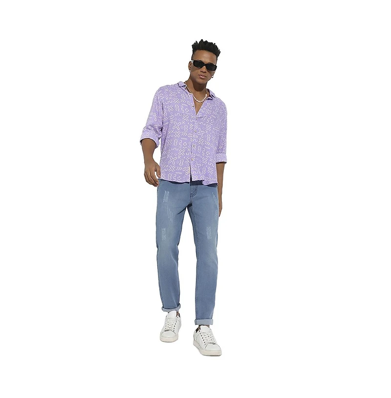 Campus Sutra Men's Lavender Minimal Aztec Shirt