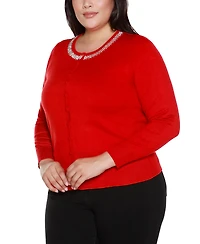 Belldini Plus Embellished Neckline Cardigan Sweater