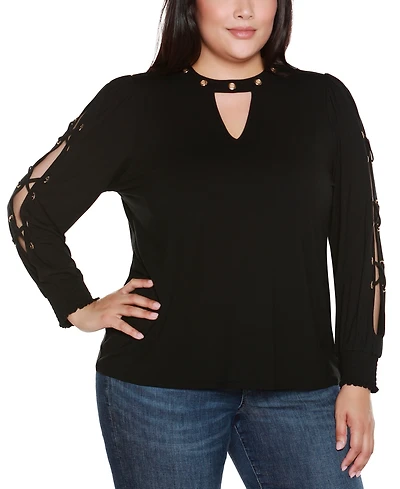 Belldini Plus Slit-Sleeve Keyhole Knit Top