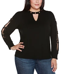 Belldini Plus Slit-Sleeve Keyhole Knit Top