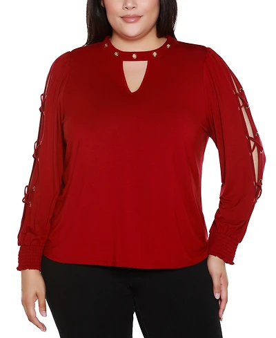 Belldini Plus Size Slit-Sleeve Keyhole Knit Top