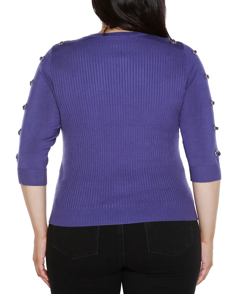 Belldini Plus Grommet-Trim Ribbed Sweater