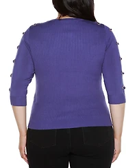 Belldini Plus Grommet-Trim Ribbed Sweater