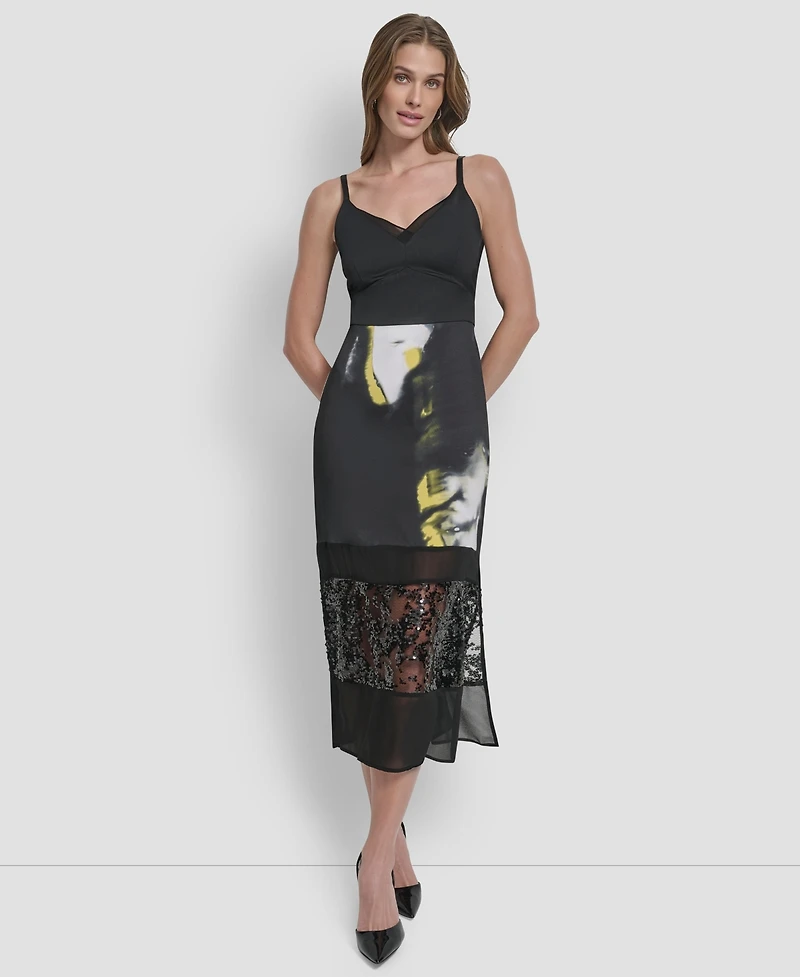 Dkny Women's V-Neck Paneled Midi Dress