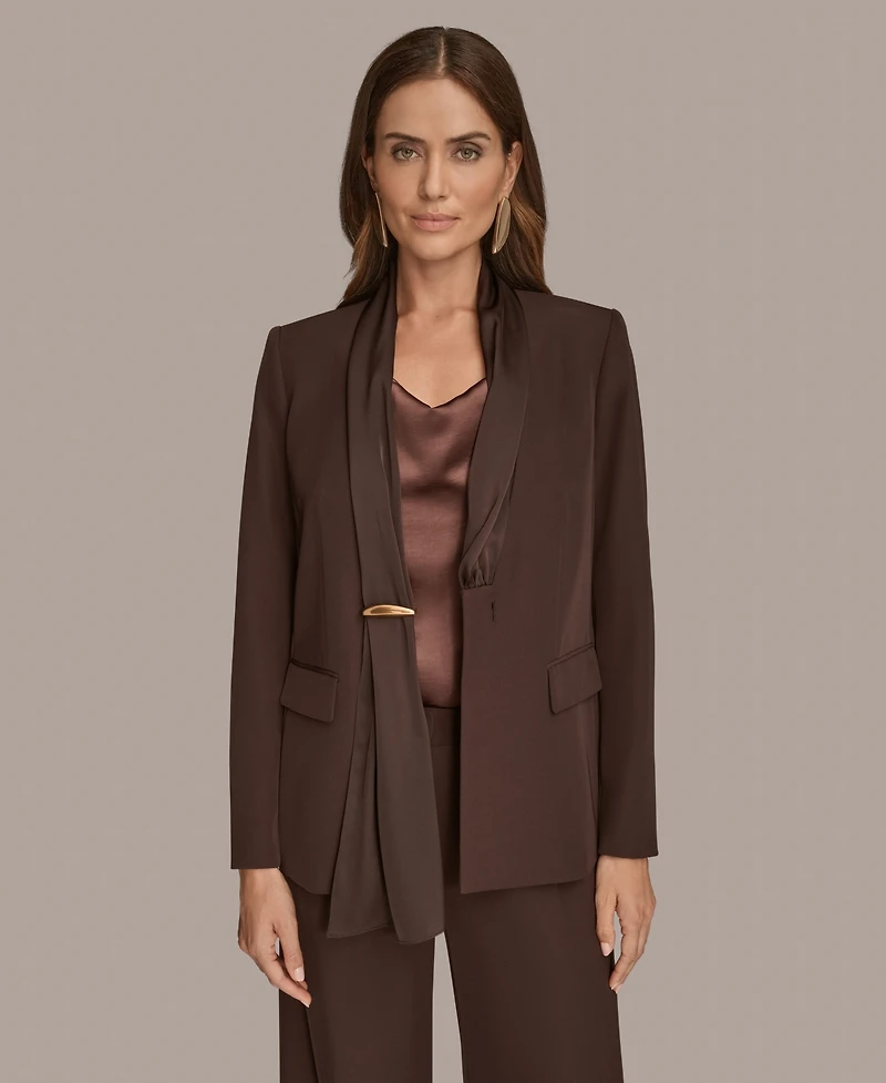 Donna Karan New York Women's Petites Mixed Media Draped Neck Blazer, Regular & Petite