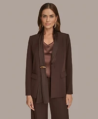 Donna Karan New York Women's Petites Mixed Media Draped Neck Blazer, Regular & Petite