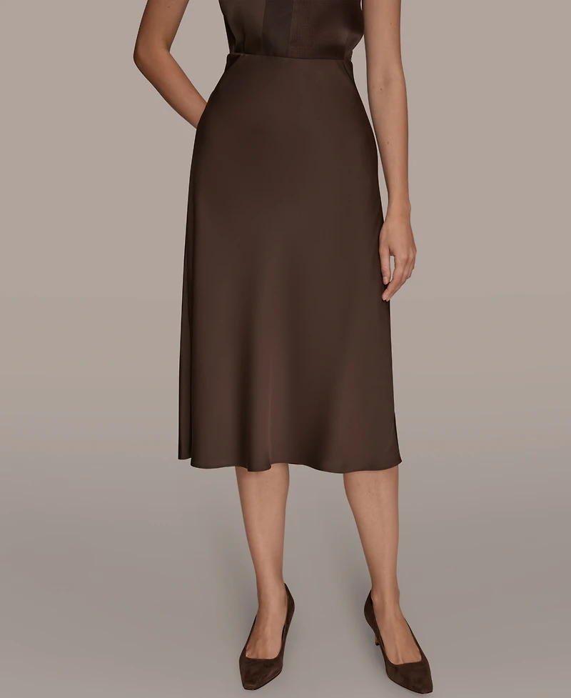 Donna Karan New York Women's Petites Satin A-Line Midi Skirt, Regular & Petite