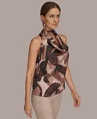Donna Karan New York Women's Printed Drape Neck Halter with Tie Top