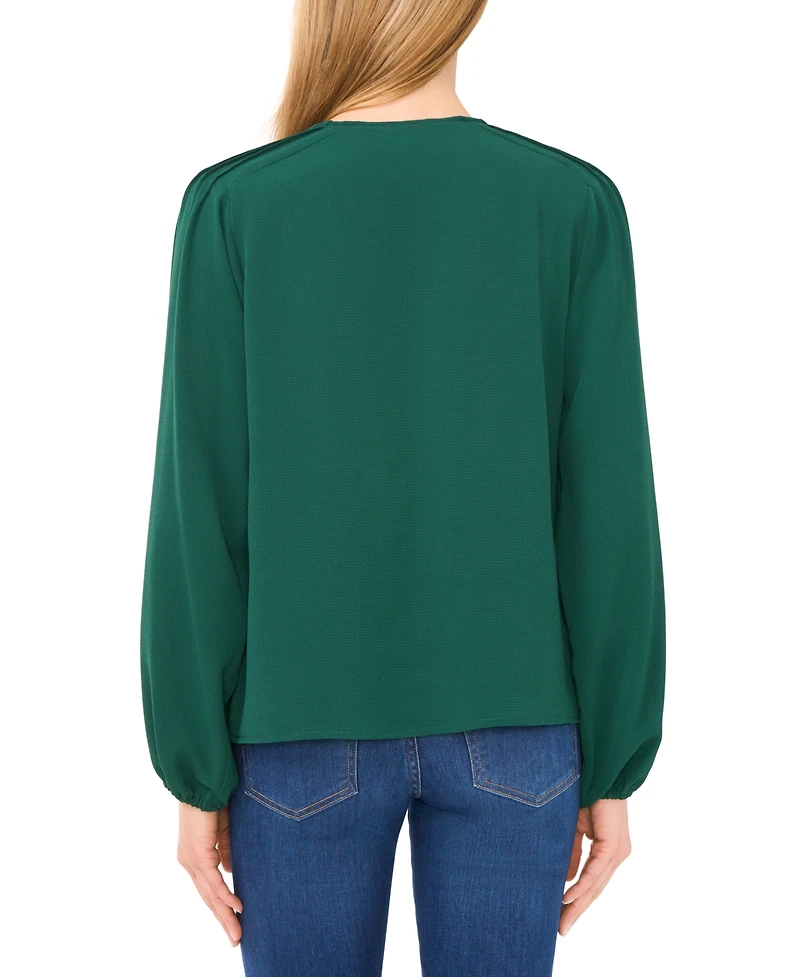 CeCe Women's Circular Trim Pin-Tuck Long Sleeve Blouse