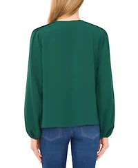 CeCe Women's Circular Trim Pin-Tuck Long Sleeve Blouse