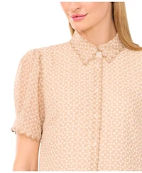 CeCe Women's Scallop-Edge Geo-Print Blouse