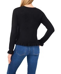 CeCe Women's Ruffle Edge Detail Long Sleeve Cardigan Sweater