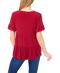 CeCe Women's Ruffled Short-Sleeve Tiered Top