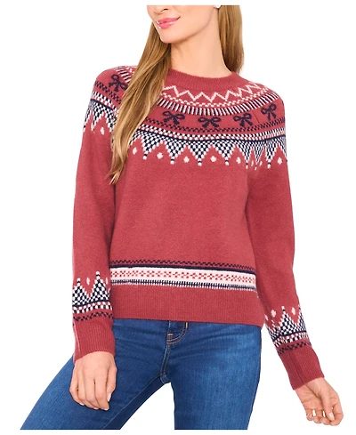 CeCe Women's Ribbon Fair Isle Crewneck Sweater