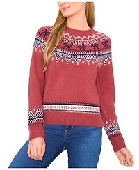 CeCe Women's Ribbon Fair Isle Crewneck Sweater