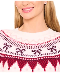 CeCe Women's Ribbon Fair Isle Crewneck Sweater