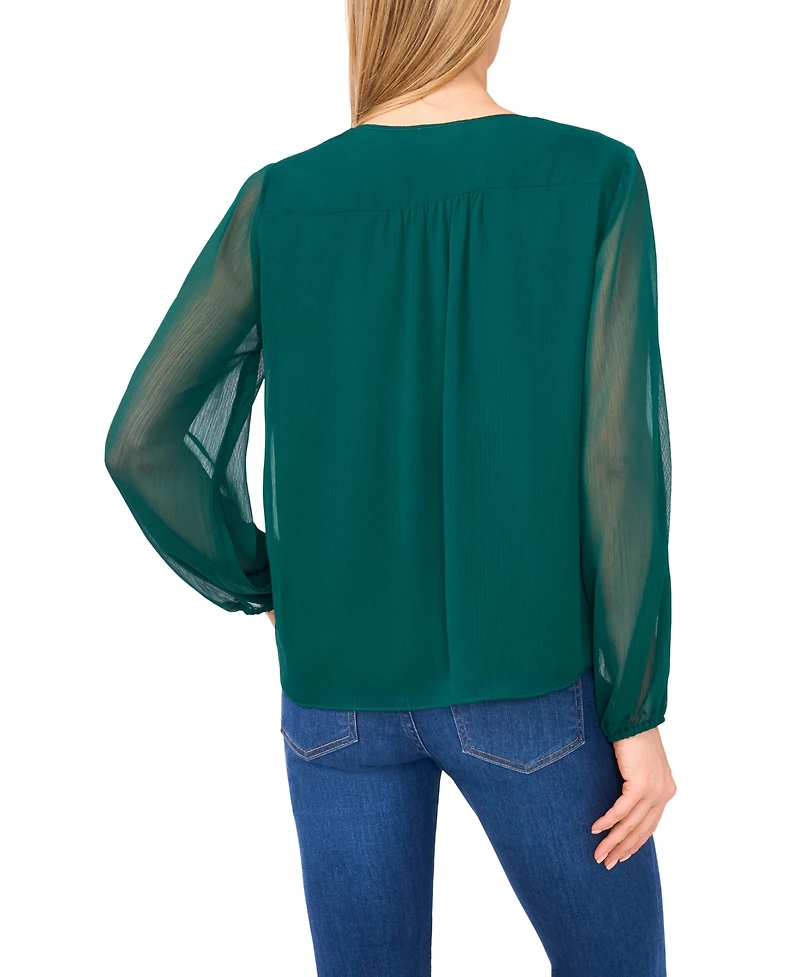 CeCe Women's Long Sleeve Ruffle Detail Top
