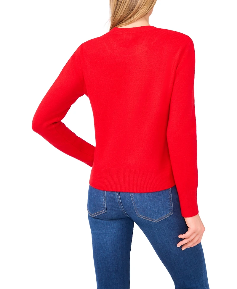 CeCe Women's Bow-Trim Crewneck Sweater