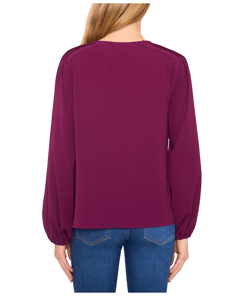 CeCe Women's Circular Trim Pin-Tuck Long Sleeve Blouse