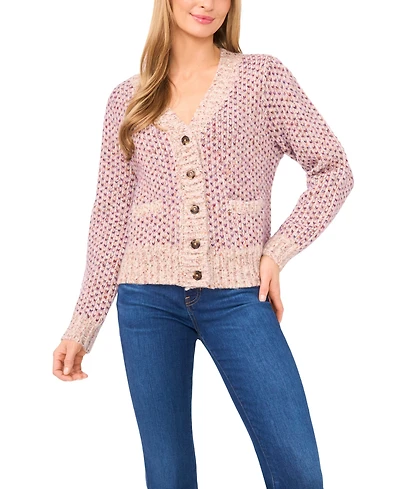CeCe Women's Tuck Stitch Long Sleeve Cardigan Sweater