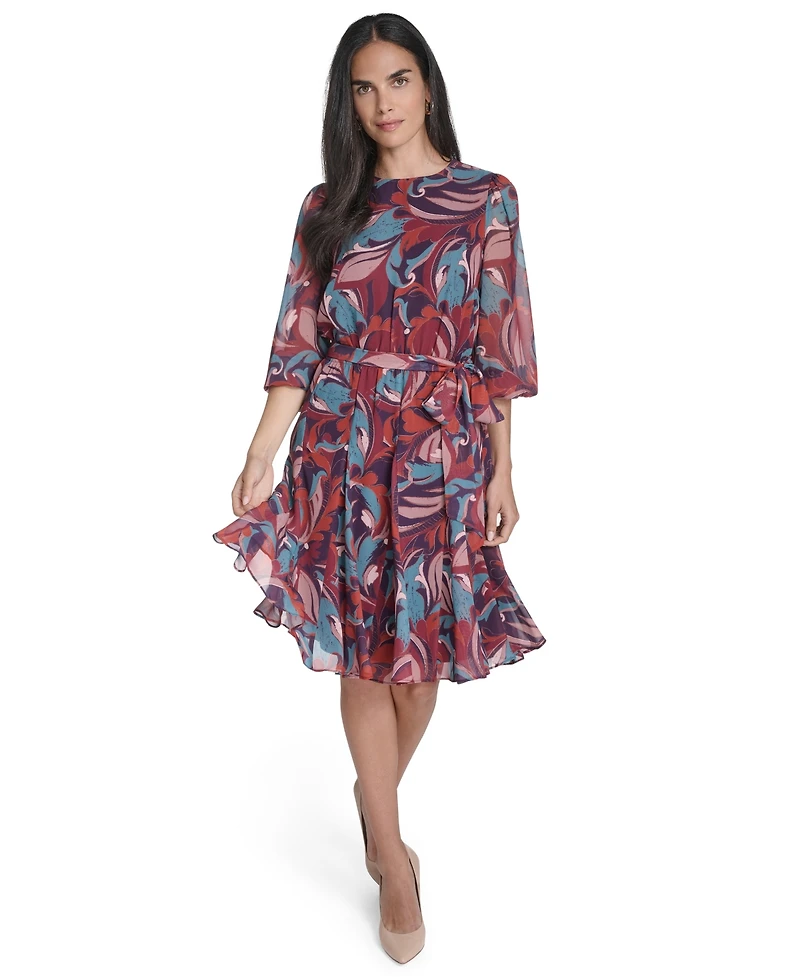 Jessica Howard Petite Printed Fit and Flare Chiffon Dress