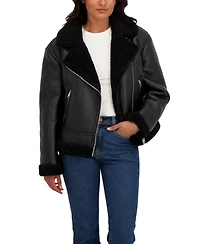 Sebby Collection Women's Assymetrical Moto Faux Shearling Jacket