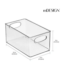 mDesign Plastic Home Office Storage Organizer Bin with Handles - 4 Pack - Clear