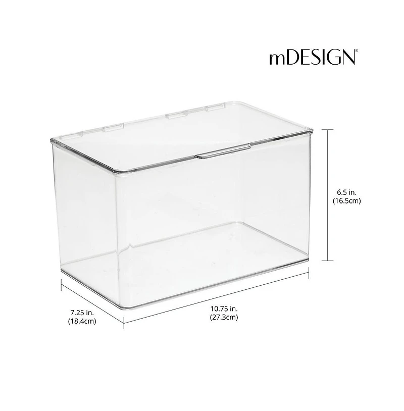 mDesign Plastic Bath Stacking Storage Organizer Box, Hinged Lid, 4 Pack, Clear, Usa Made