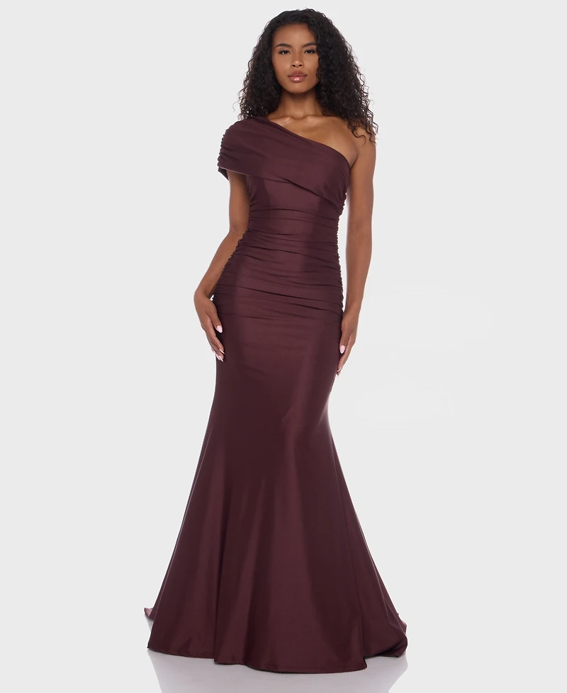 B Darlin Juniors' One-Shoulder Draped Floor-Sweeping Gown