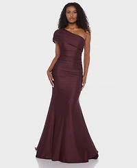 B Darlin Juniors' One-Shoulder Draped Floor-Sweeping Gown