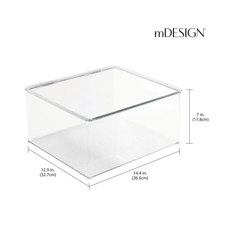 mDesign Plastic Stackable Playroom/Game Box with Hinged Lid, Set of 6, Clear