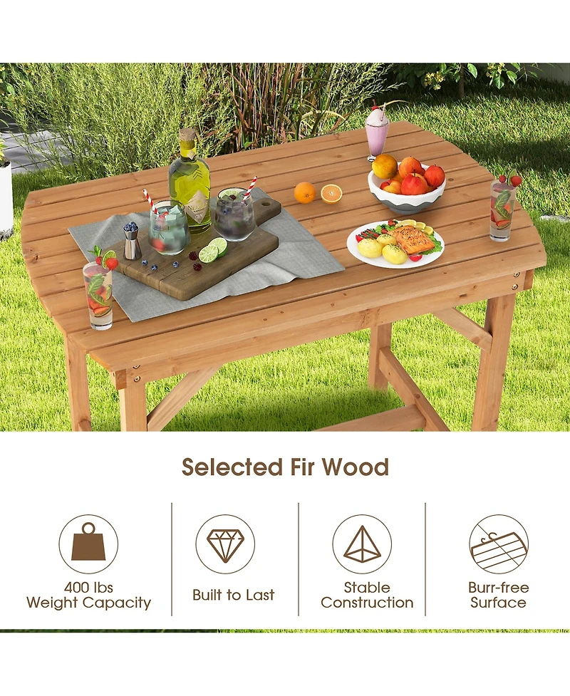 Costway Patio Outdoor Fir Wood Dining Table 1.5'' Umbrella Hole Backyard Garden