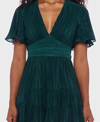B Darlin Juniors' Bodre Ruffle-Sleeve Tiered Mini Dress