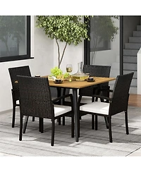 Gymax 5PCS Patio Pe Wicker Dining Set 42.5'' Table w/ 1.9'' Umbrella Hole Chairs
