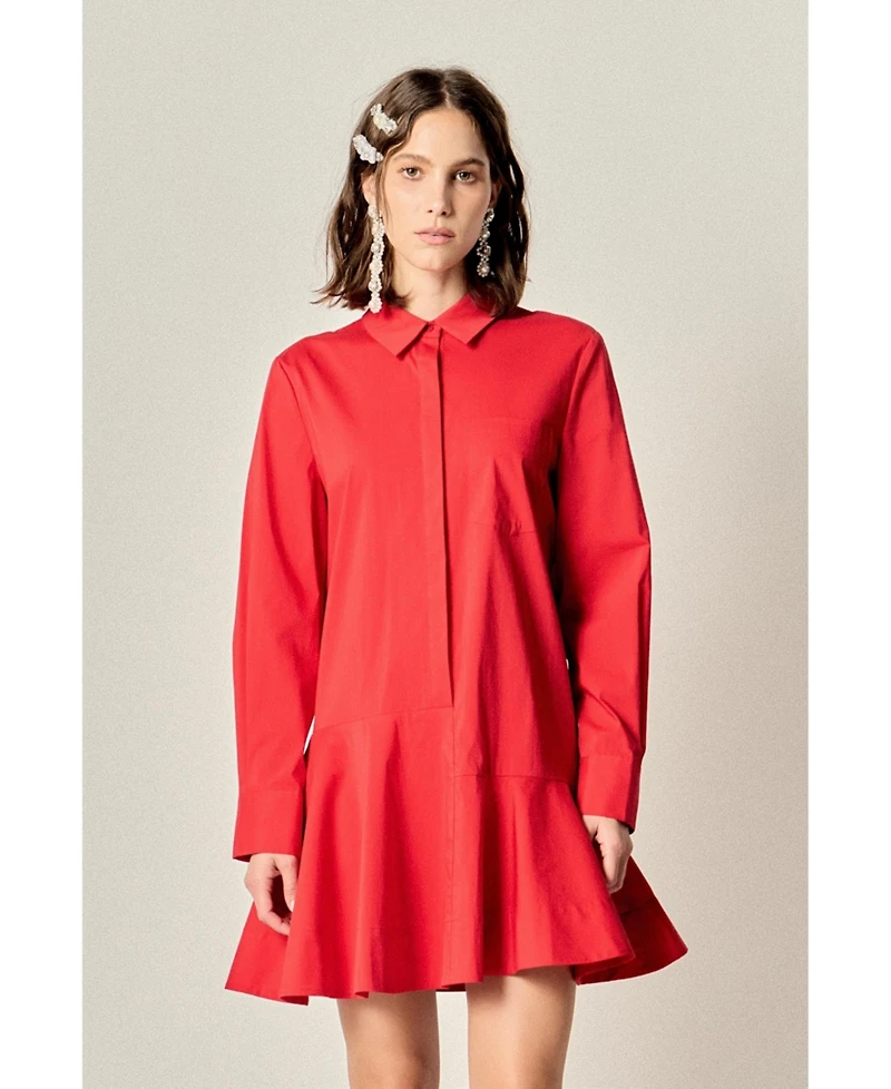 English Factory Women's Collar Flare Skirt Dress