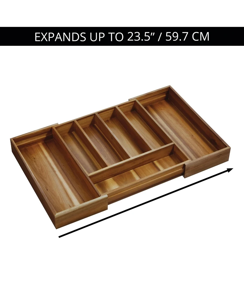 iDesign Expandable Acacia Wood Cutlery Drawer Organizer -Natural