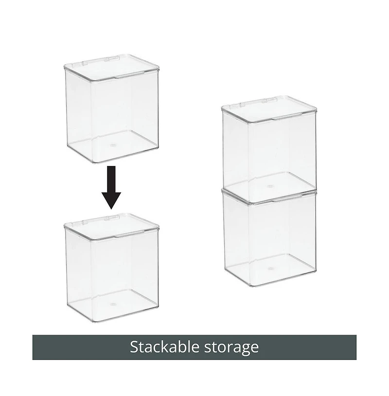 mDesign Plastic Bathroom Stacking Organizer Box with Hinged Lid, 8 Pack, Clear