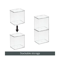 mDesign Plastic Bathroom Stacking Organizer Box with Hinged Lid, 8 Pack, Clear