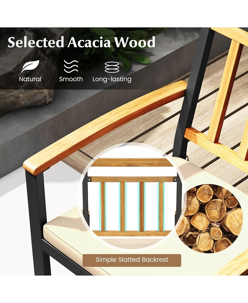 Gymax Set Of 5 Patio Acacia Wood Dining Set w/ Soft Seat Cushions Umbrella Hole for Yard