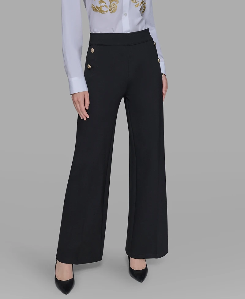 Karl Lagerfeld Paris Women's Petite Silky Straight-Leg Pull-On Pants