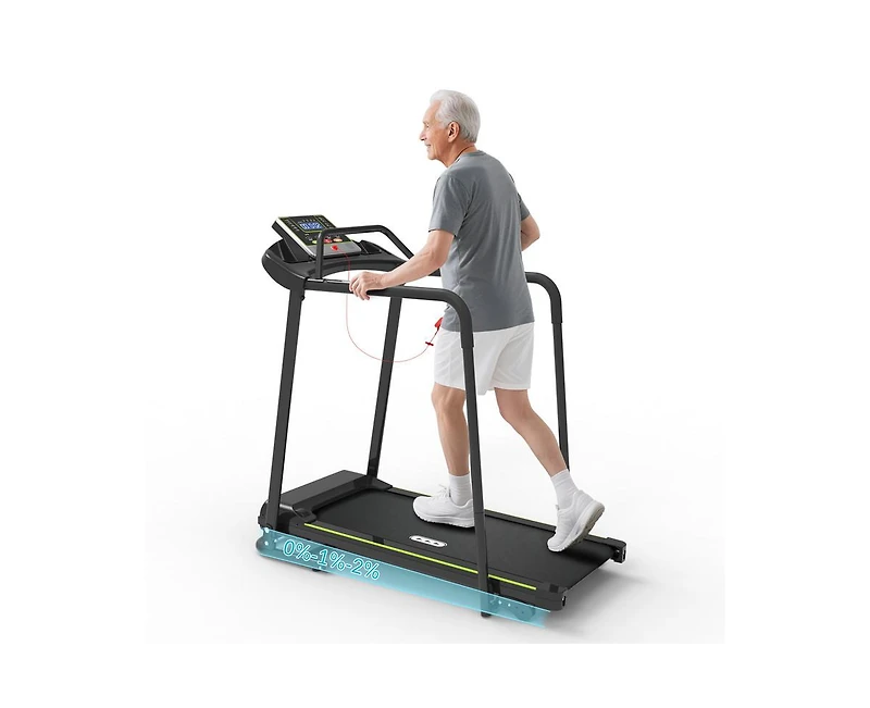 Redliro Senior Treadmill with Long Side Handrails, 300lbs Capacity, Led Display & Heart Rate Sensor, Safe Walking Treadmill for Elderly