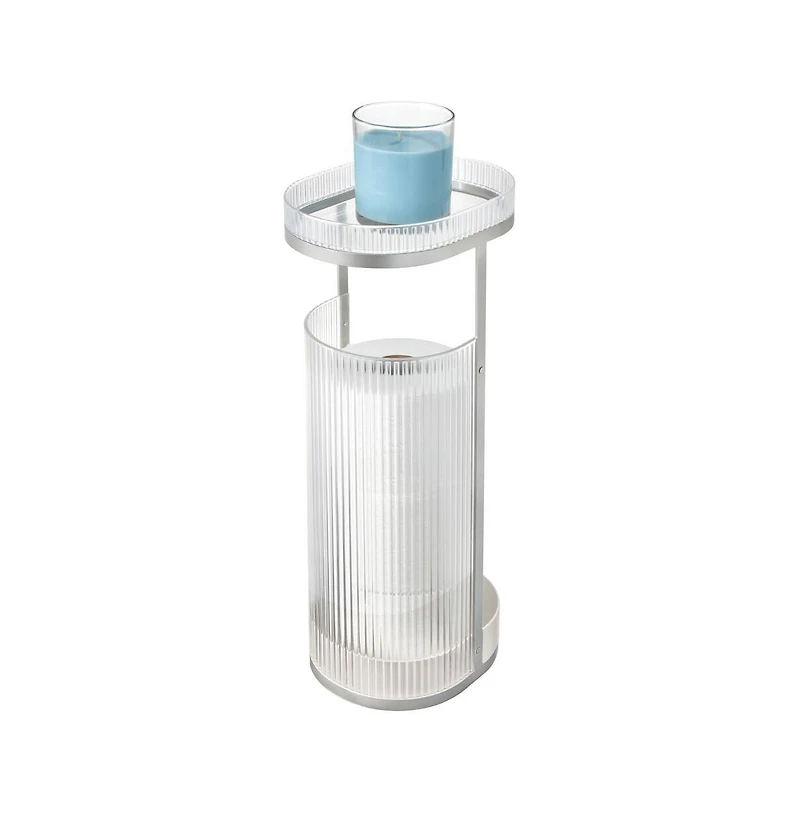 iDesign Fluted Toilet Paper Storage Holder with Shelf - Clear/Satin/Gray
