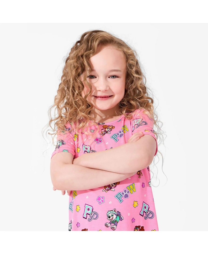 Bellabu Bear Toddler Girls Paw Patrol: Varsity Pink Short Sleeve Dress