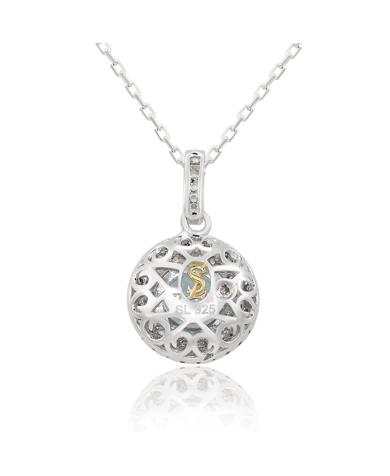Suzy Levian Sterling Silver Round Cut Topaz And Sapphire Double Halo Pendant