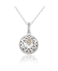 Suzy Levian Sterling Silver Round Cut Topaz And Sapphire Double Halo Pendant